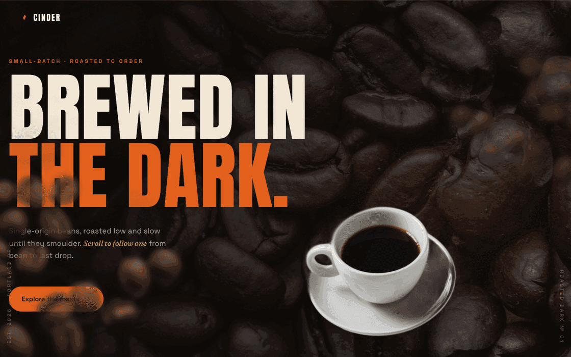 Cinder Coffee — live demo screenshot